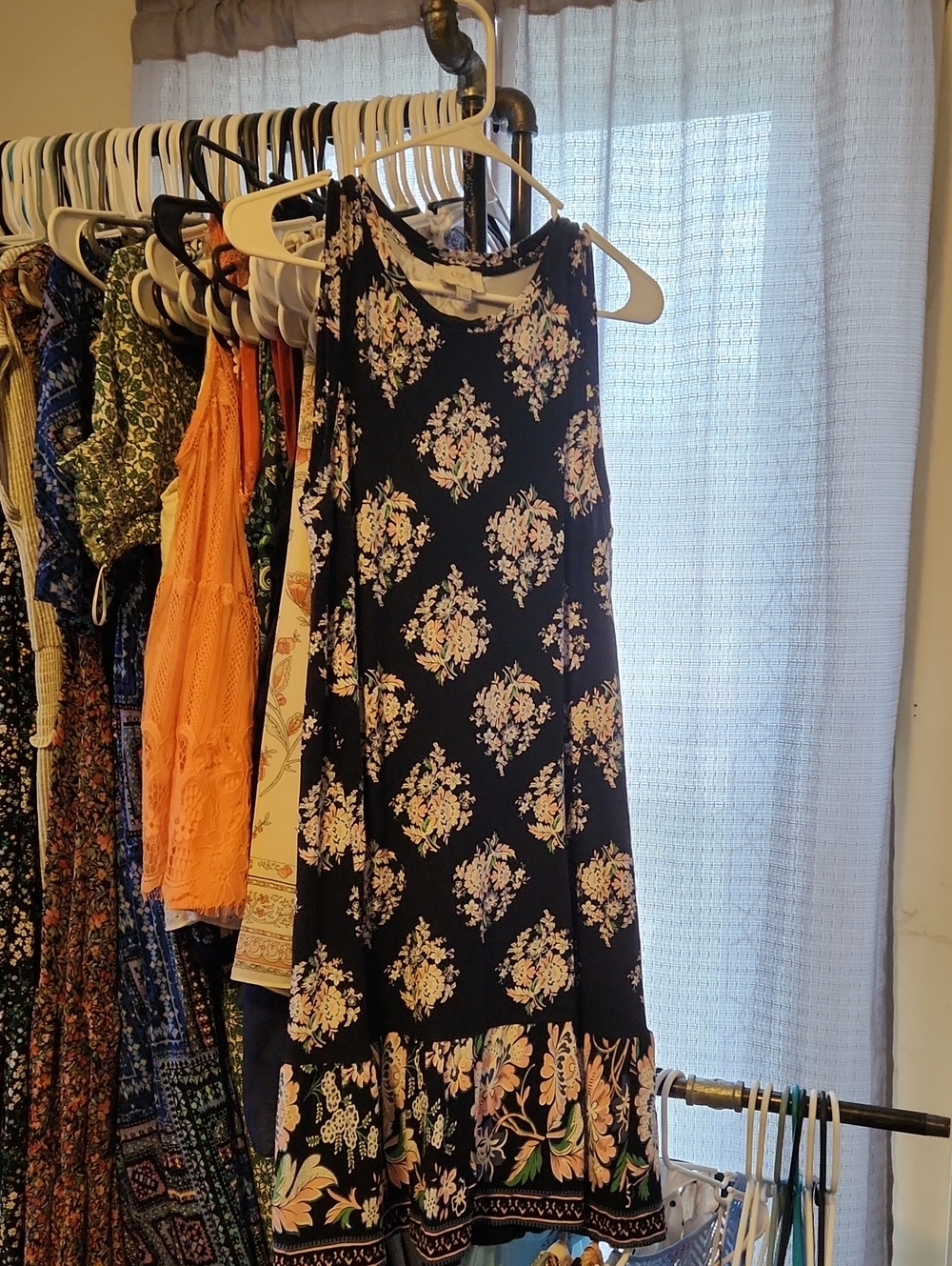 LOFT Black Floral Border-Print Mini Dress